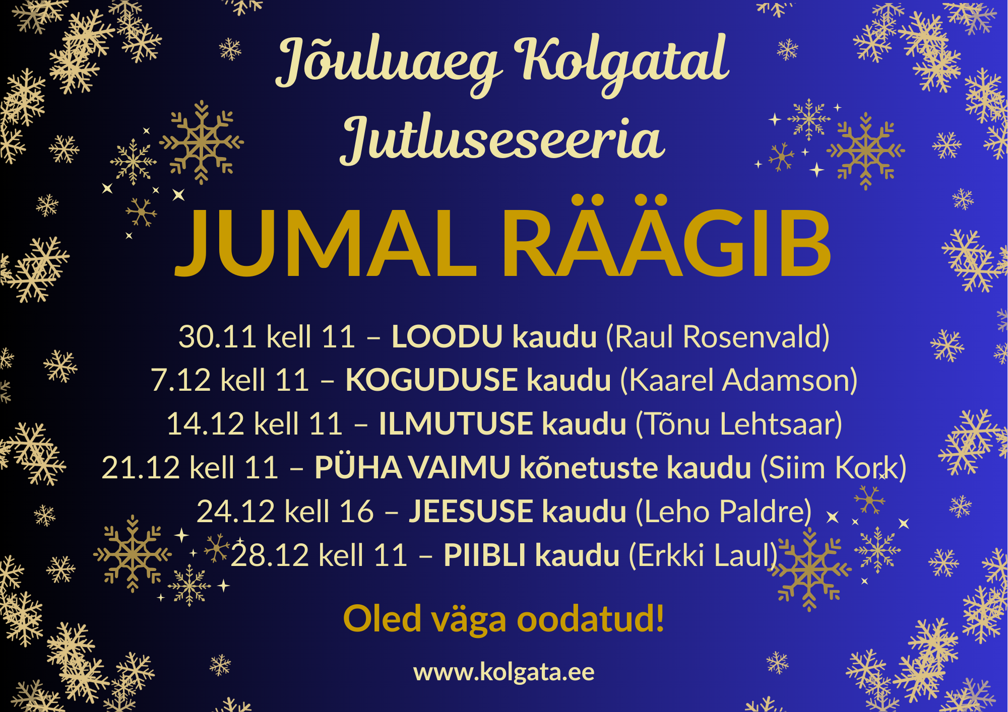 …
The post Tule osale jõuluajal Kolgata koguduses! appeared first on Tartu Kolgata kogudus.